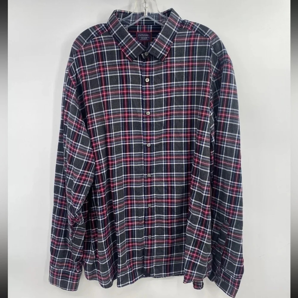 UNTUCKit Holmberg Button Front Shirt Men's 3XL Gray Red Plaid